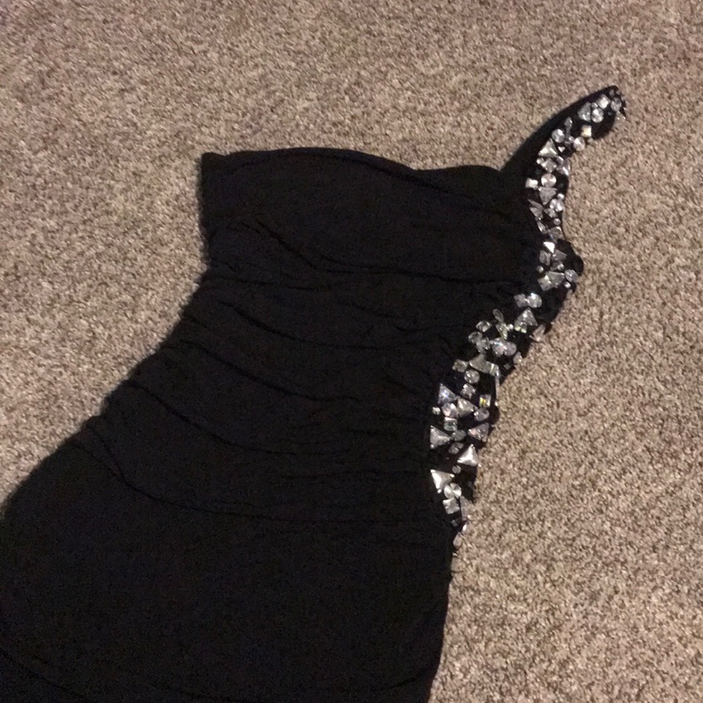 One shoulder gemmed Little black dress
